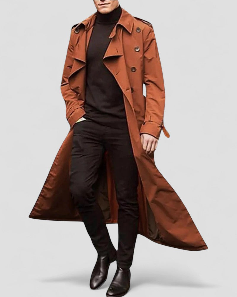 Men's Modern Long Double-Breasted Trench Coat