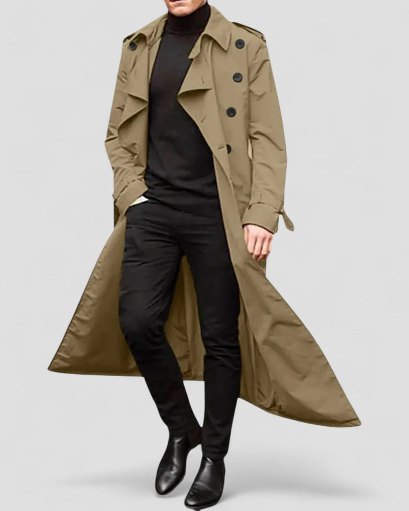 Men's Modern Long Double-Breasted Trench Coat