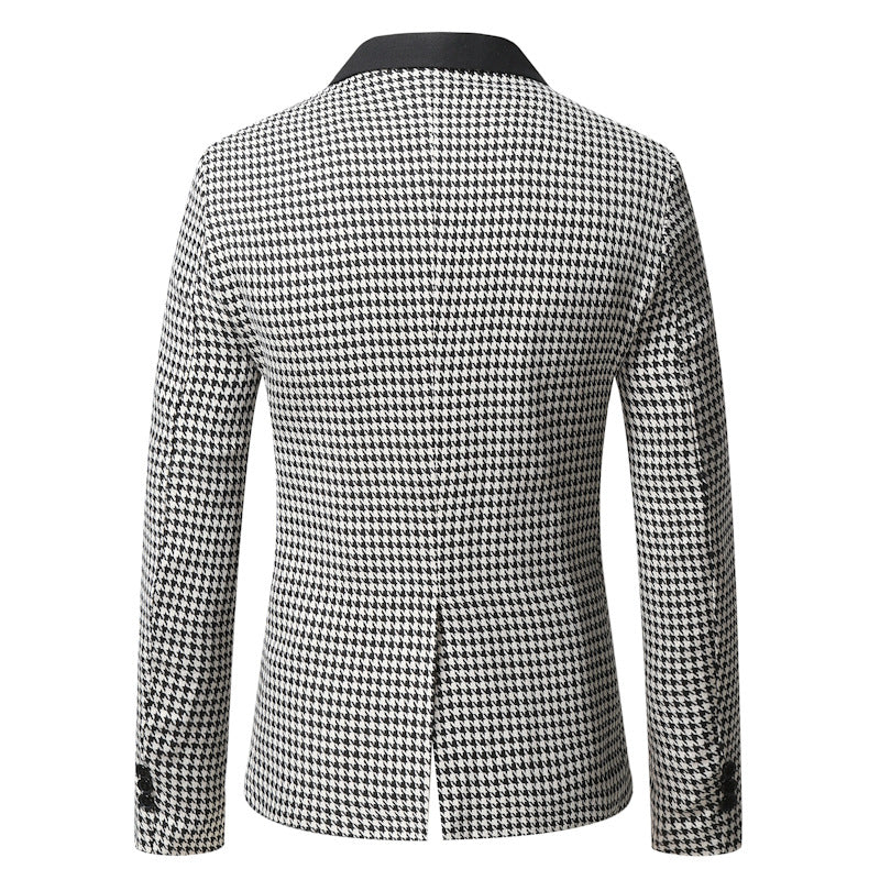 Men's Tailored Houndstooth Blazer with Lapel Collar and Flap Pockets