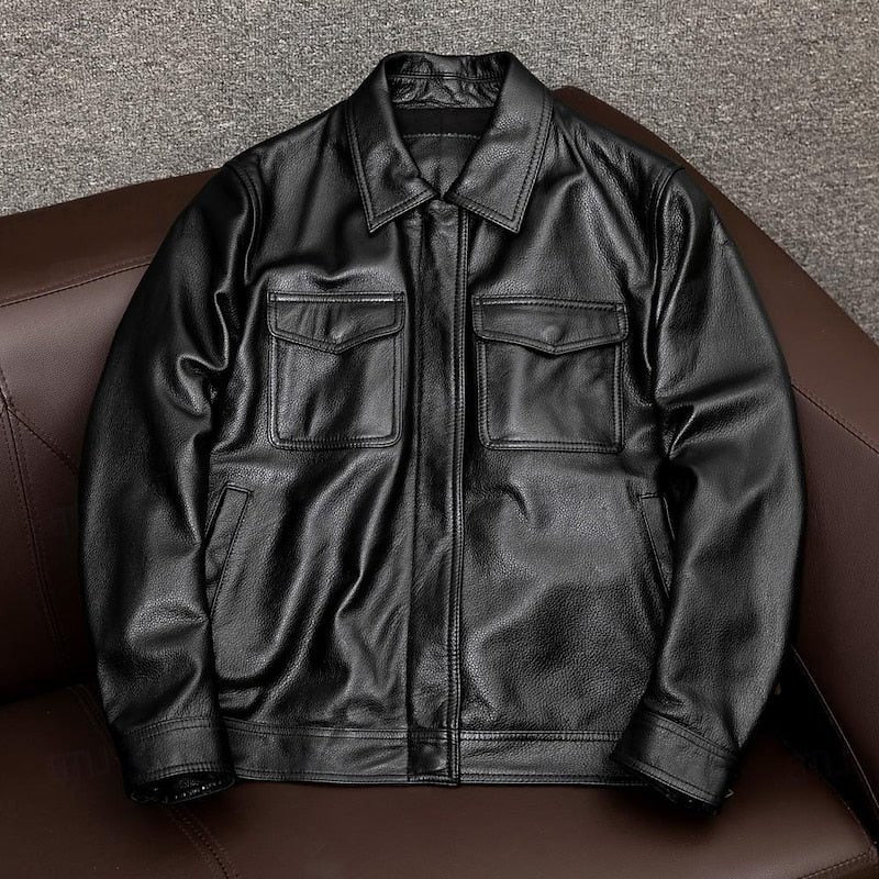 Mena | Men's Leather Biker Jacket with Welt Pockets