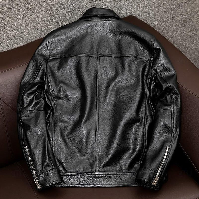 Mena | Men's Leather Biker Jacket with Welt Pockets