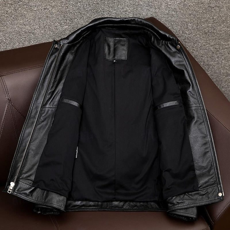 Mena | Men's Leather Biker Jacket with Welt Pockets