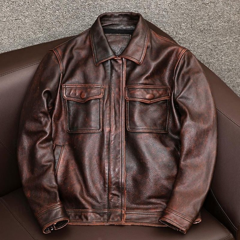 Mena | Men's Leather Biker Jacket with Welt Pockets