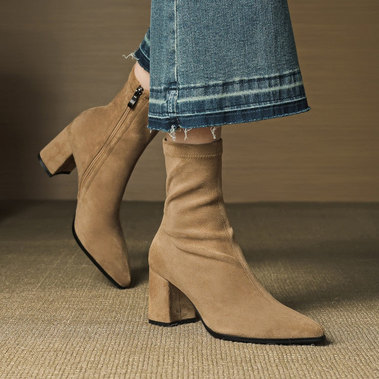Fiona | Women's Suede Ankle Boots Block Heel Side Zipper