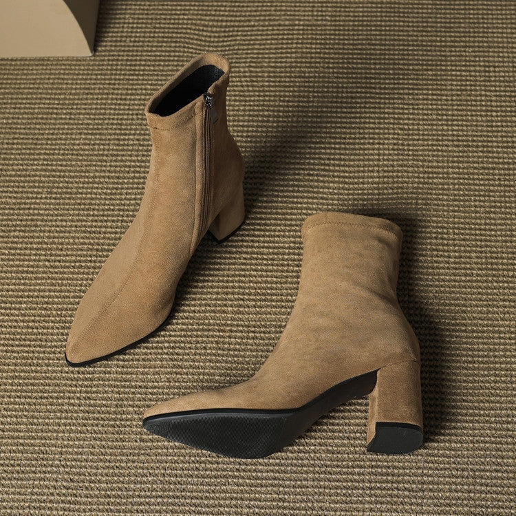 Fiona | Women's Suede Ankle Boots Block Heel Side Zipper