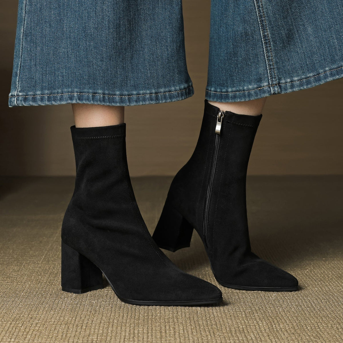 Fiona | Women's Suede Ankle Boots Block Heel Side Zipper