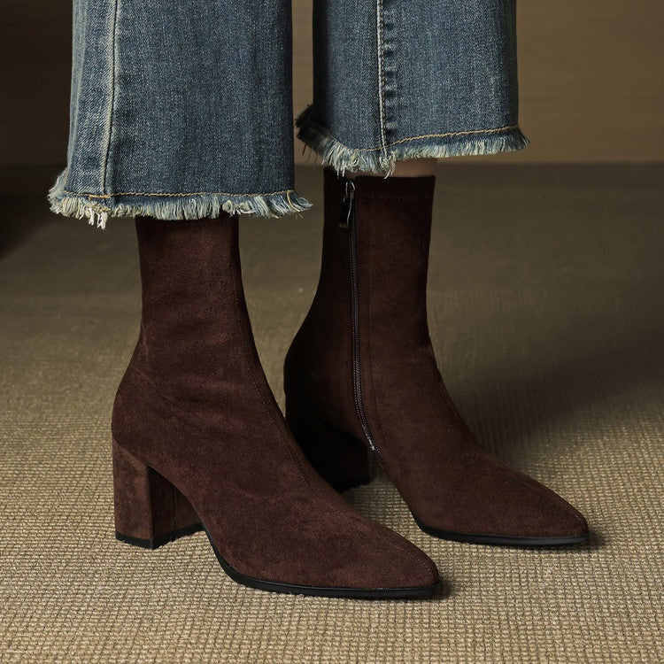 Fiona | Women's Suede Ankle Boots Block Heel Side Zipper