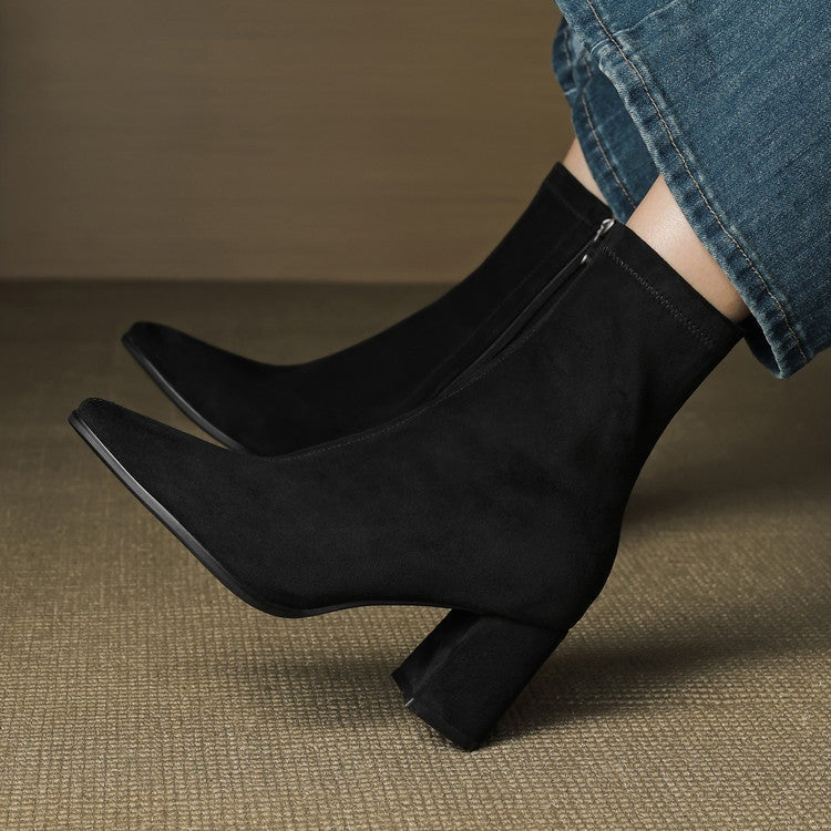 Fiona | Women's Suede Ankle Boots Block Heel Side Zipper