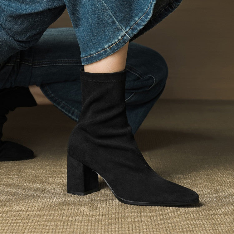 Fiona | Women's Suede Ankle Boots Block Heel Side Zipper