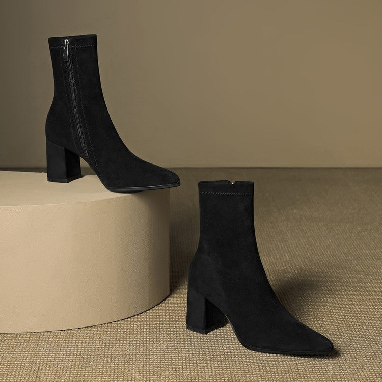 Fiona | Women's Suede Ankle Boots Block Heel Side Zipper