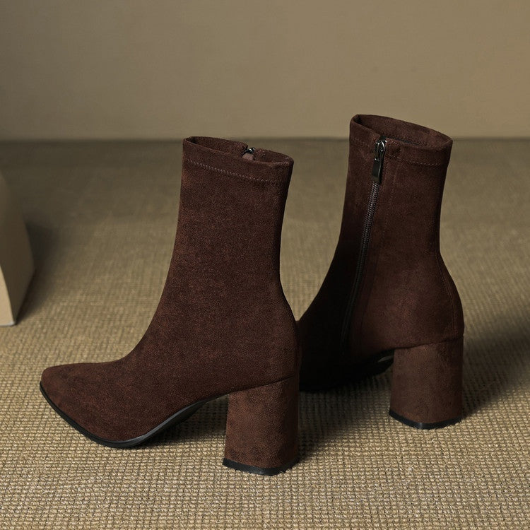 Fiona | Women's Suede Ankle Boots Block Heel Side Zipper