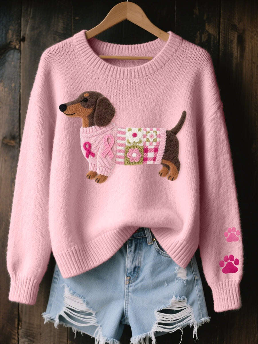 Aria | Women's Oversized Knit Sweater Dog Print Crew Neck