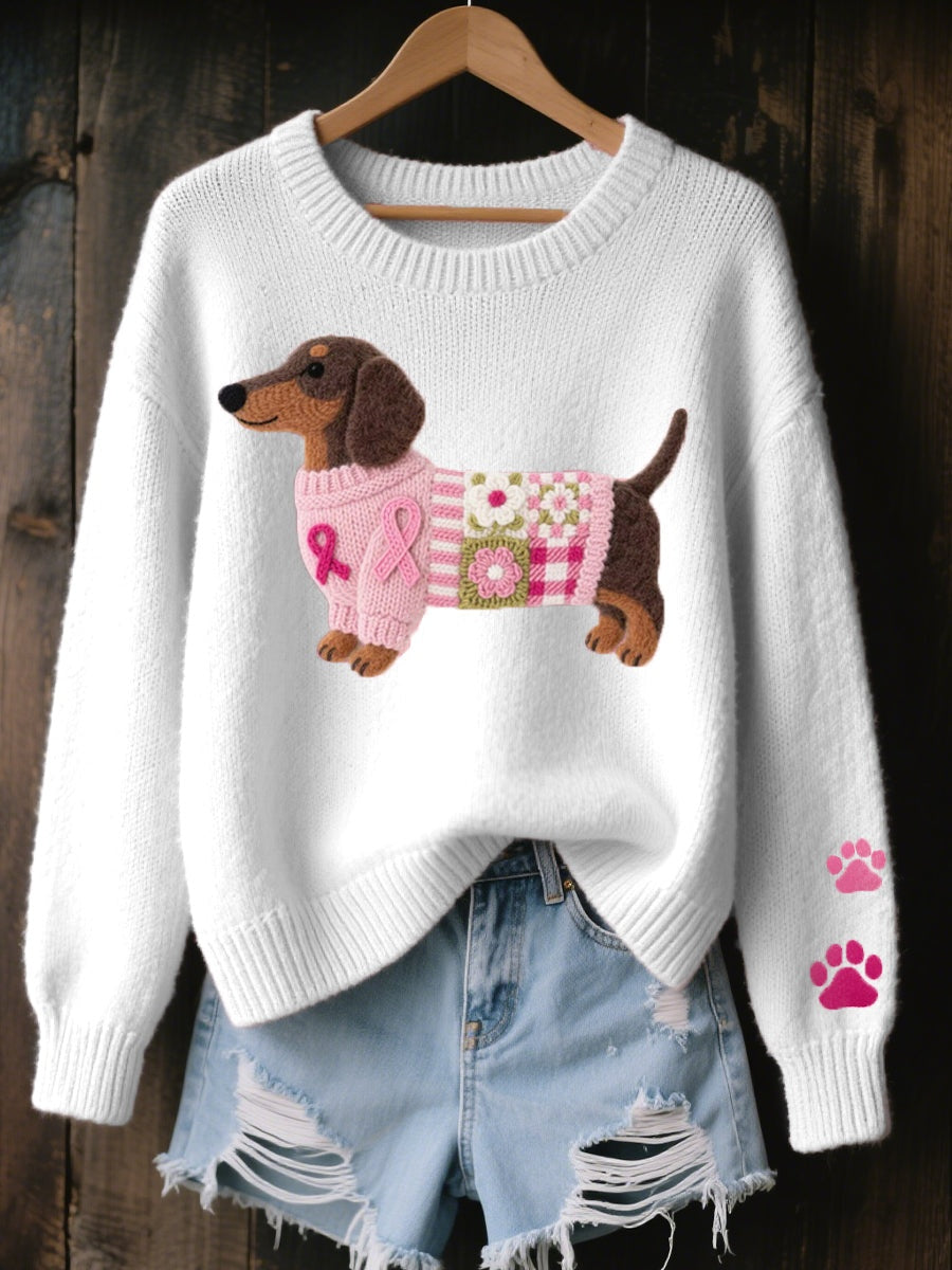 Aria | Women's Oversized Knit Sweater Dog Print Crew Neck