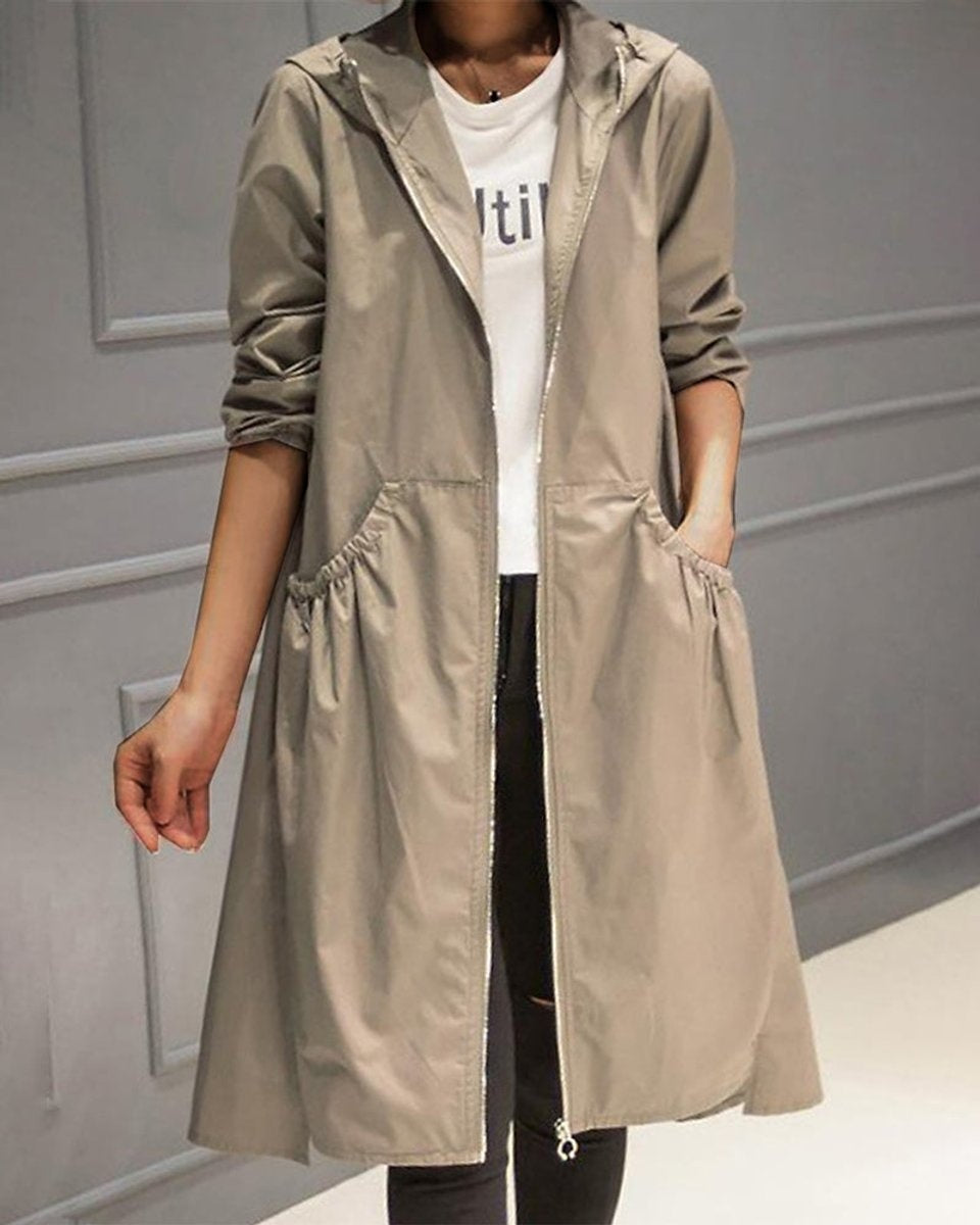 Leah | Women's Long Water Resistant Parka Jacket Hooded Cinched Waist