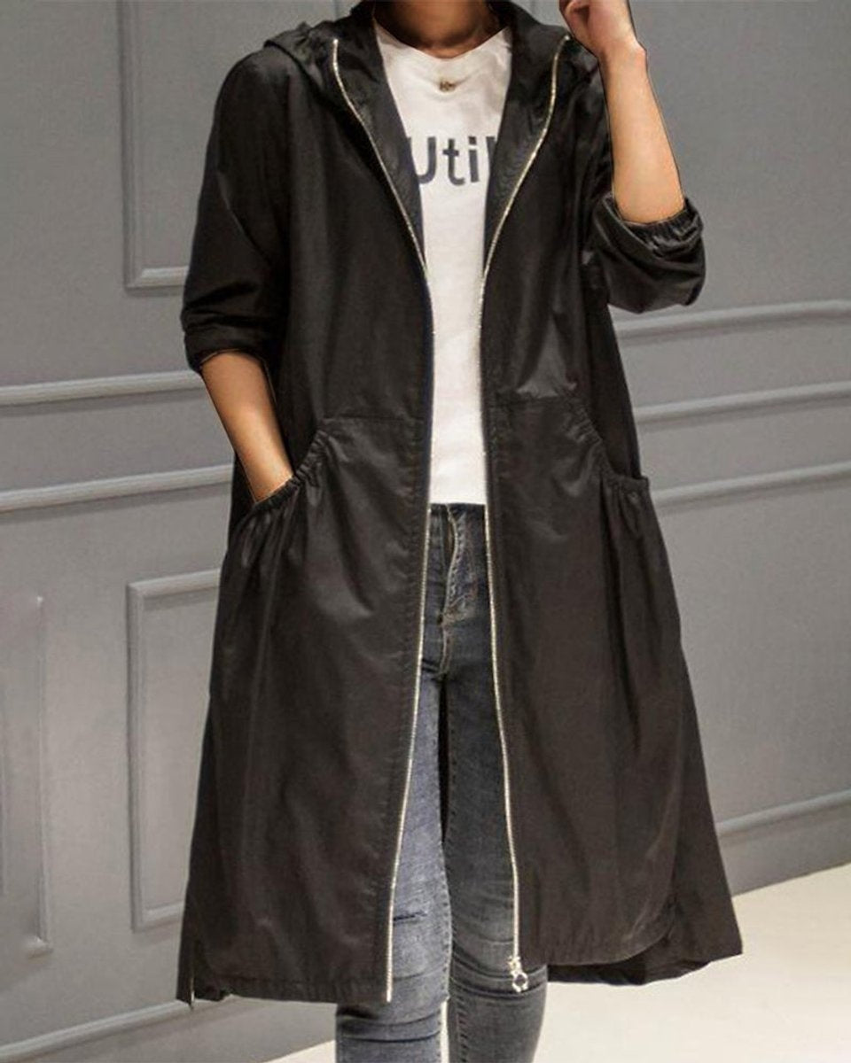 Leah | Women's Long Water Resistant Parka Jacket Hooded Cinched Waist