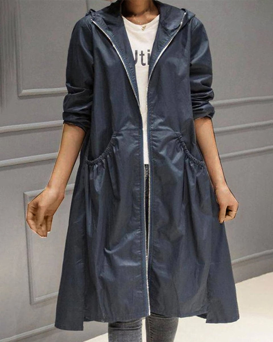 Leah | Women's Long Water Resistant Parka Jacket Hooded Cinched Waist