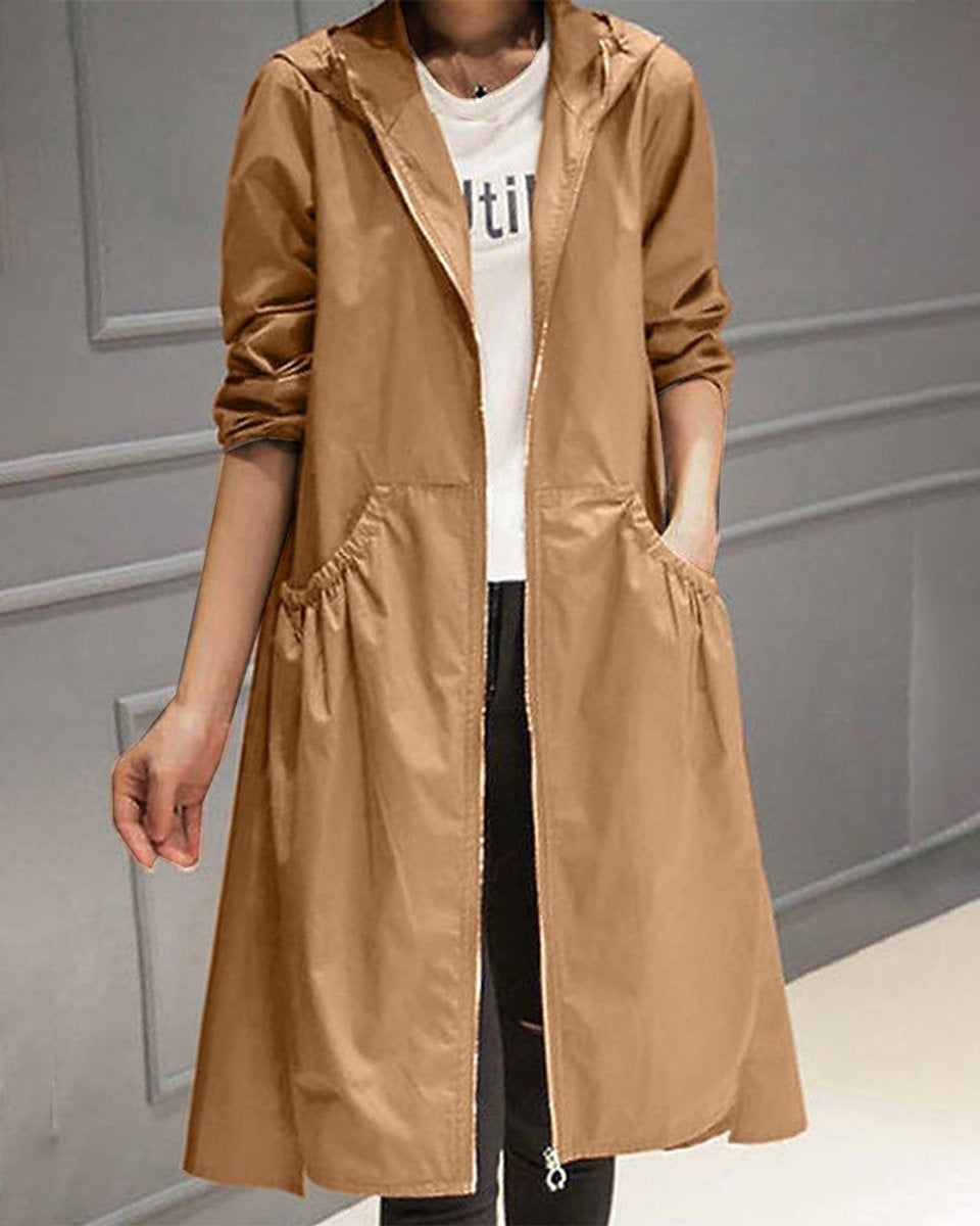 Leah | Women's Long Water Resistant Parka Jacket Hooded Cinched Waist
