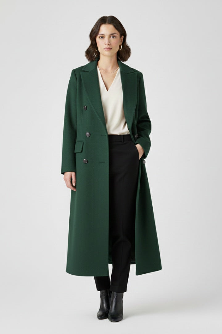 Rachel | Women's Long Peacoat Wool Blend Double Breasted Lapel