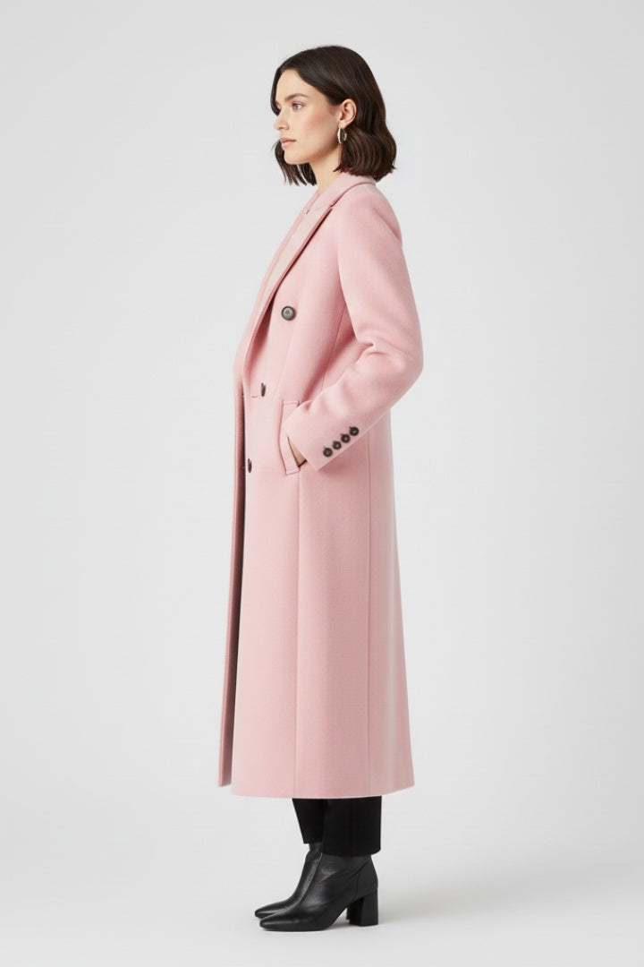 Rachel | Women's Long Peacoat Wool Blend Double Breasted Lapel