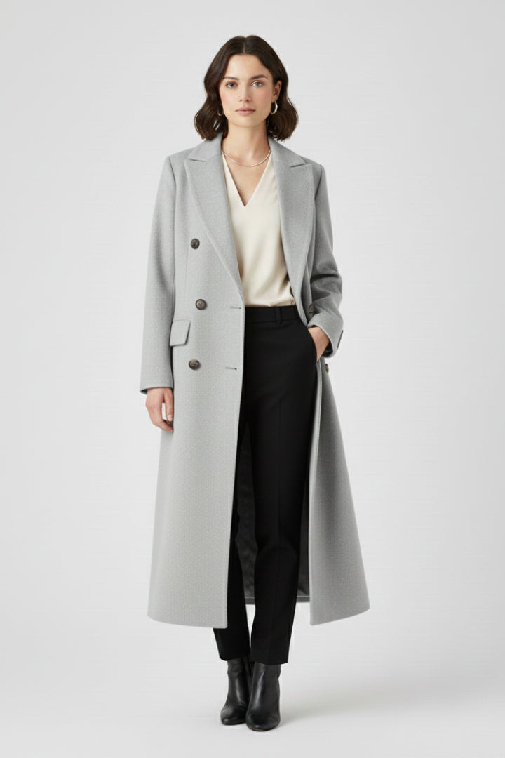 Rachel | Women's Long Peacoat Wool Blend Double Breasted Lapel