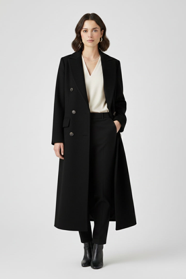 Rachel | Women's Long Peacoat Wool Blend Double Breasted Lapel