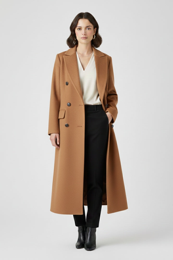 Rachel | Women's Long Peacoat Wool Blend Double Breasted Lapel