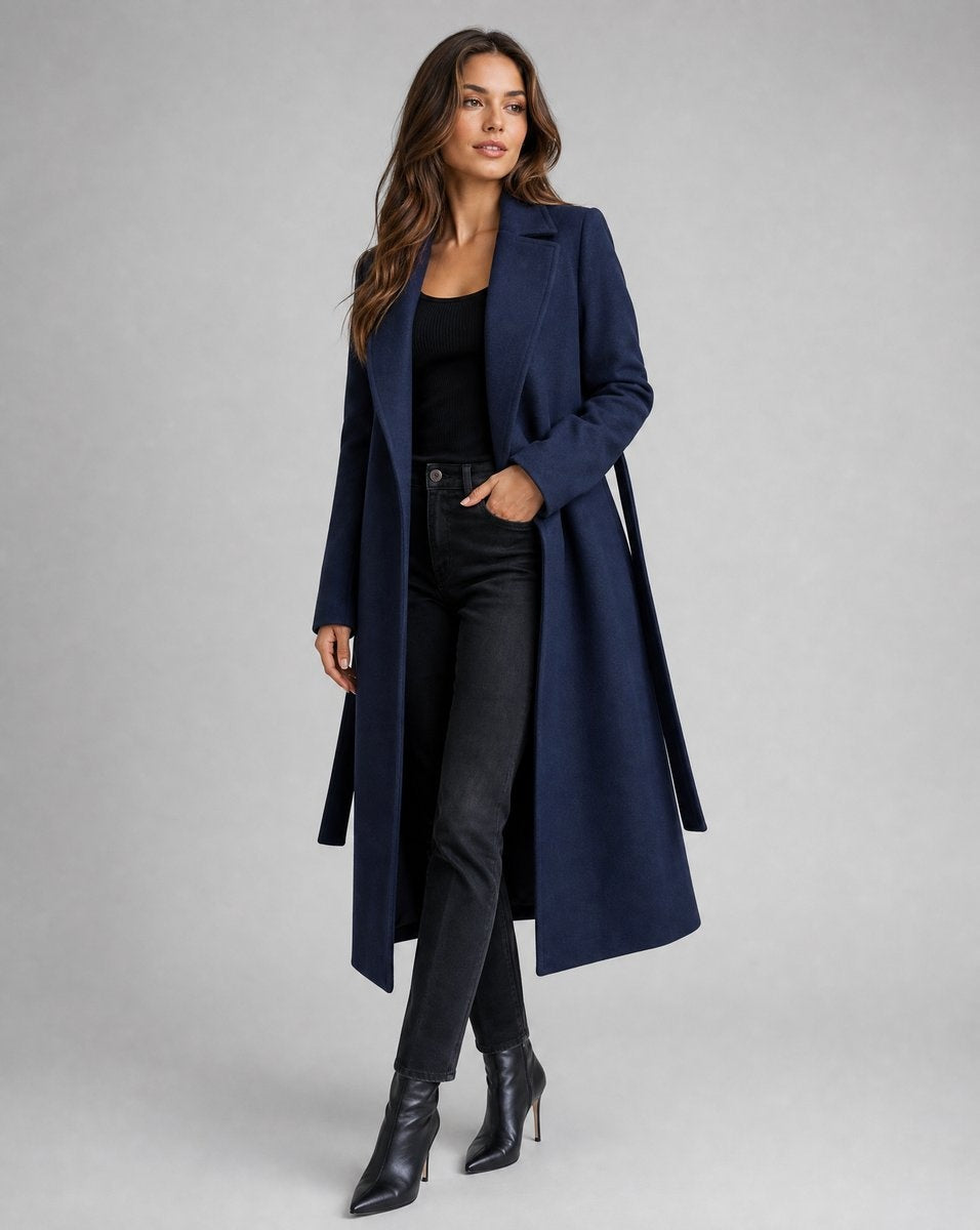 Julia | Women's Long Wool Blend Trench Coat Belted Lapel