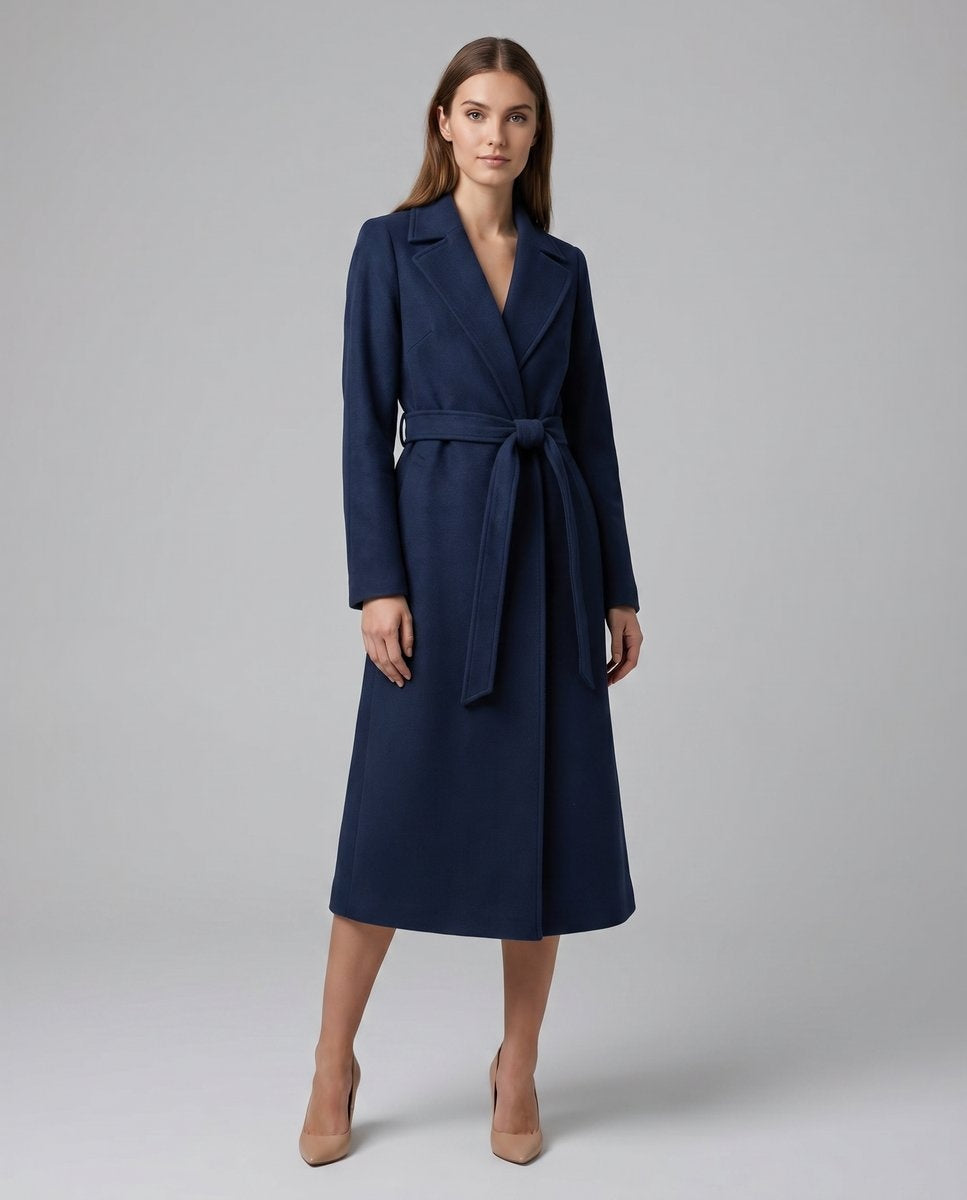 Julia | Women's Long Wool Blend Trench Coat Belted Lapel
