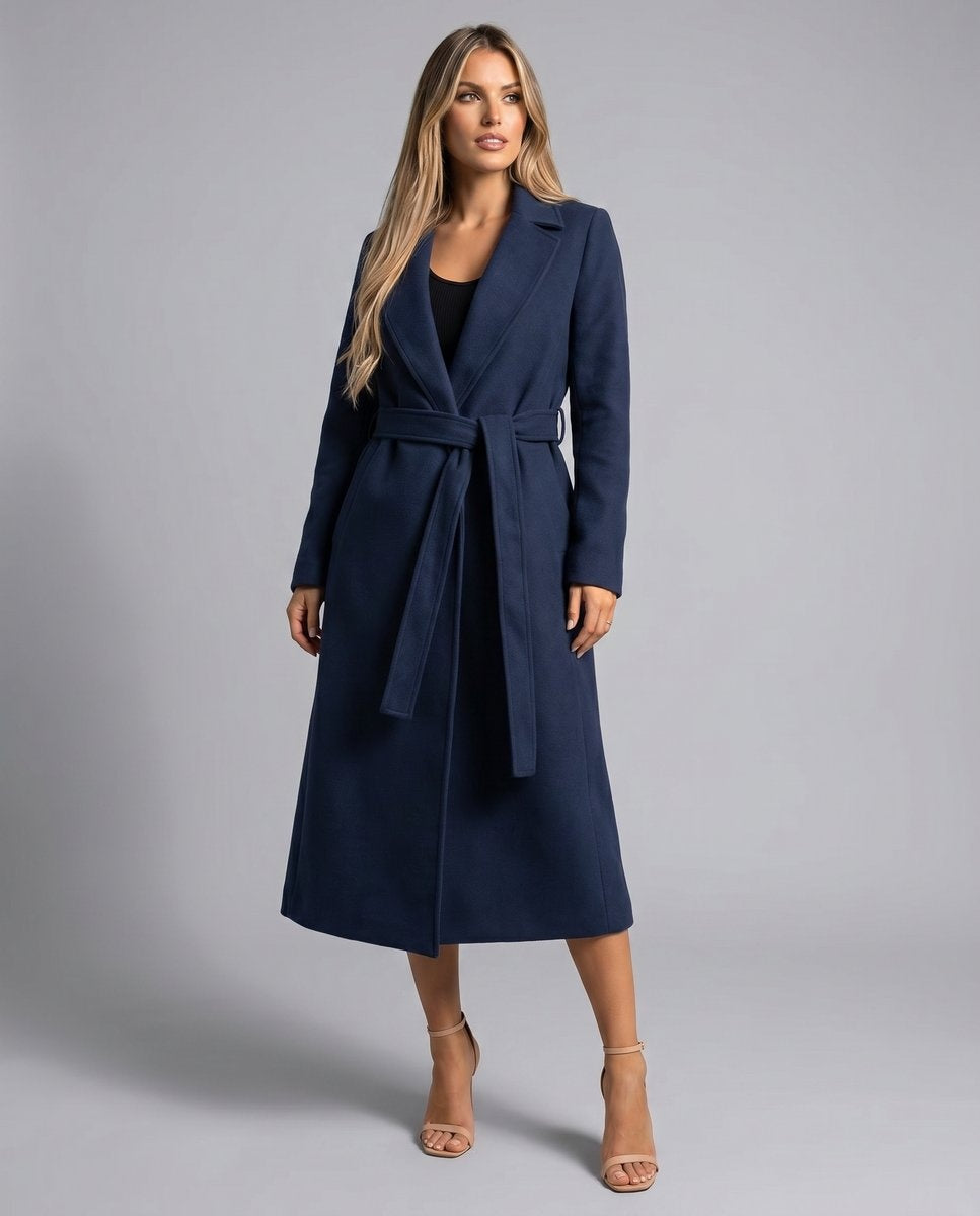 Julia | Women's Long Wool Blend Trench Coat Belted Lapel