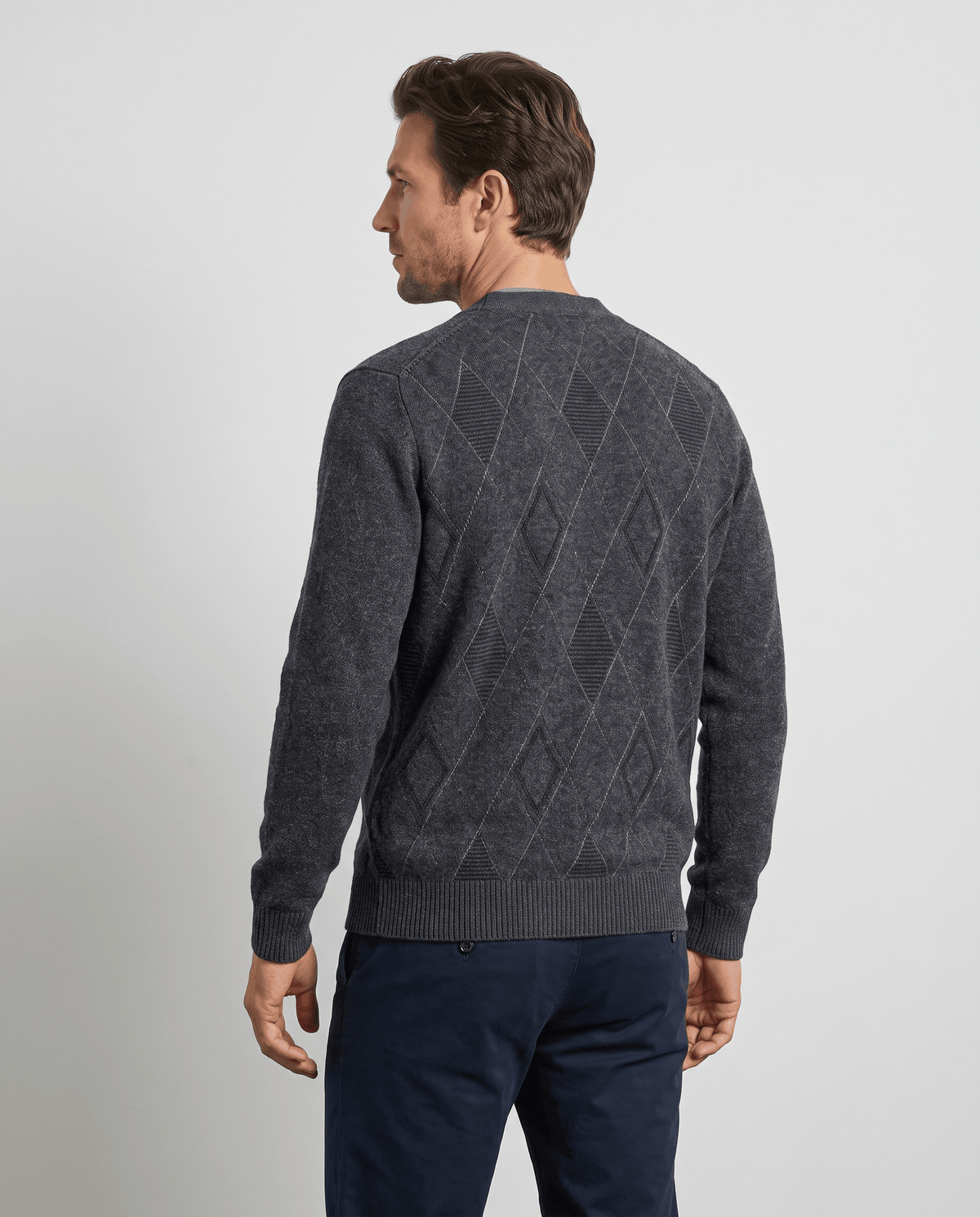Argyle V-Neck Cardigan Sweater – Button Front, Patch Pockets & Mohair Knit | Lambert