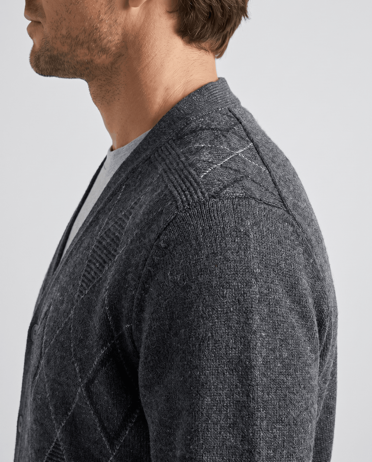 Argyle V-Neck Cardigan Sweater – Button Front, Patch Pockets & Mohair Knit | Lambert