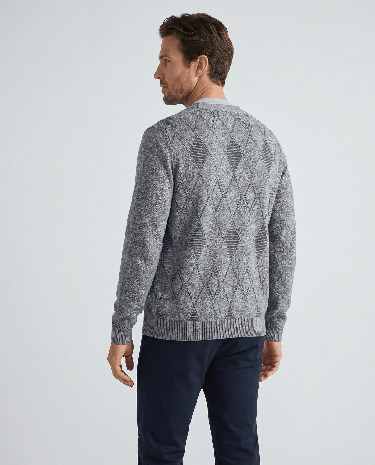 Argyle V-Neck Cardigan Sweater – Button Front, Patch Pockets & Mohair Knit | Lambert