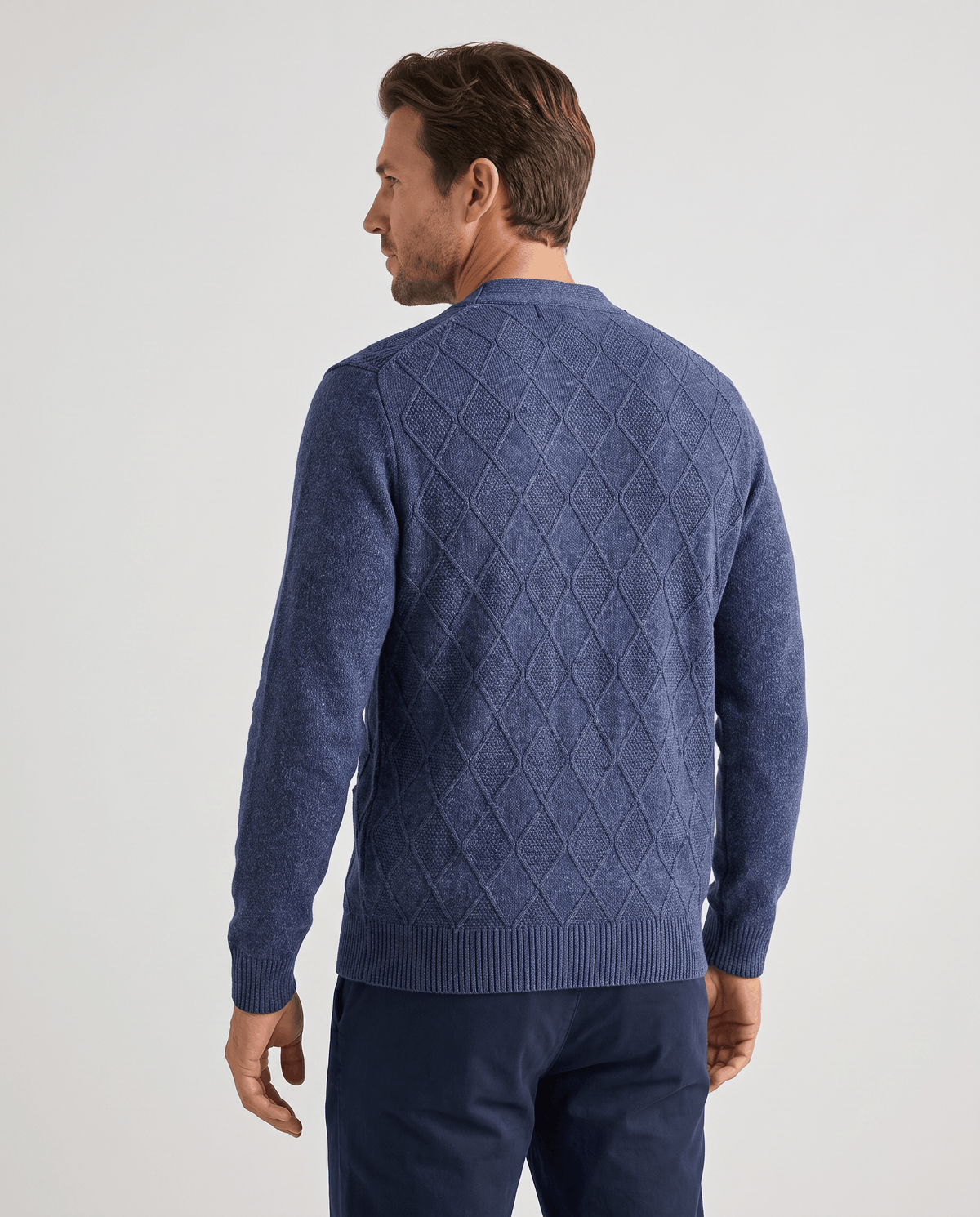 Argyle V-Neck Cardigan Sweater – Button Front, Patch Pockets & Mohair Knit | Lambert