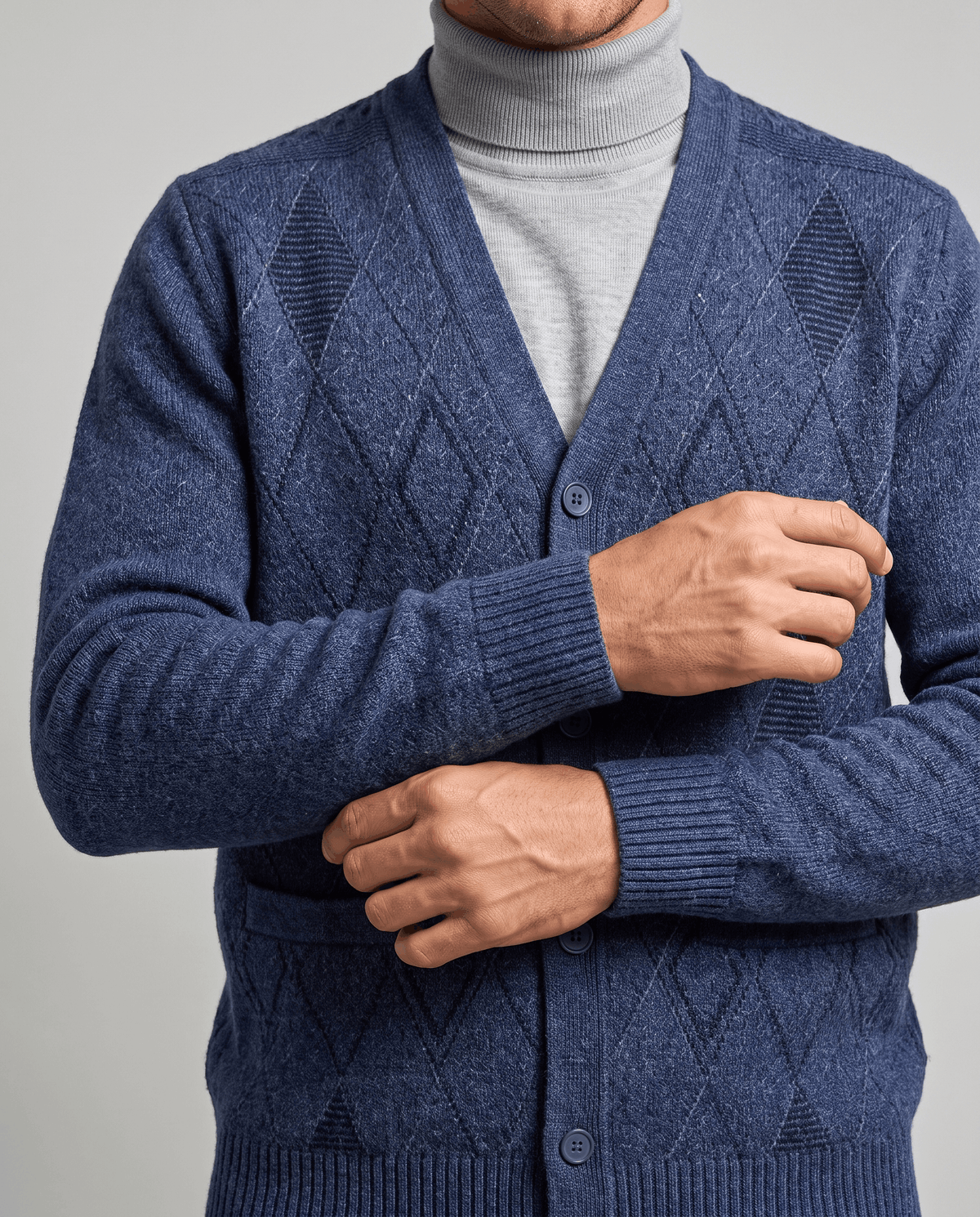Argyle V-Neck Cardigan Sweater – Button Front, Patch Pockets & Mohair Knit | Lambert