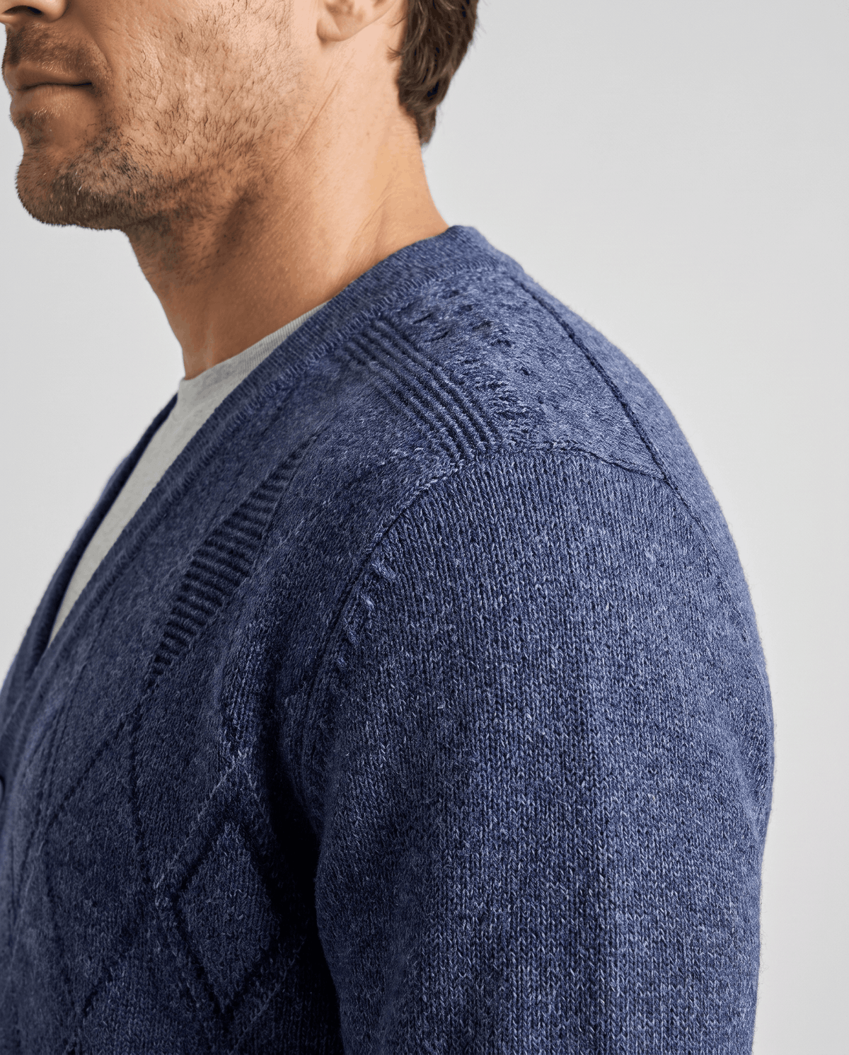 Argyle V-Neck Cardigan Sweater – Button Front, Patch Pockets & Mohair Knit | Lambert