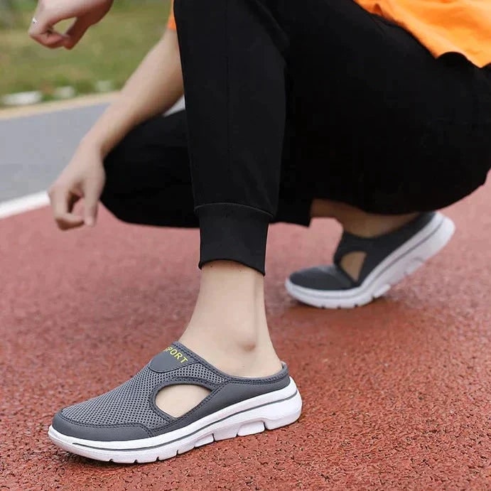 Men's Backless Mesh Sneakers with Padded Collar and Flexible Sole