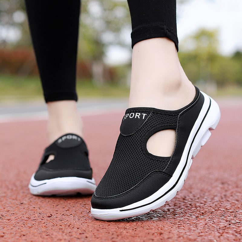 Men's Backless Mesh Sneakers with Padded Collar and Flexible Sole