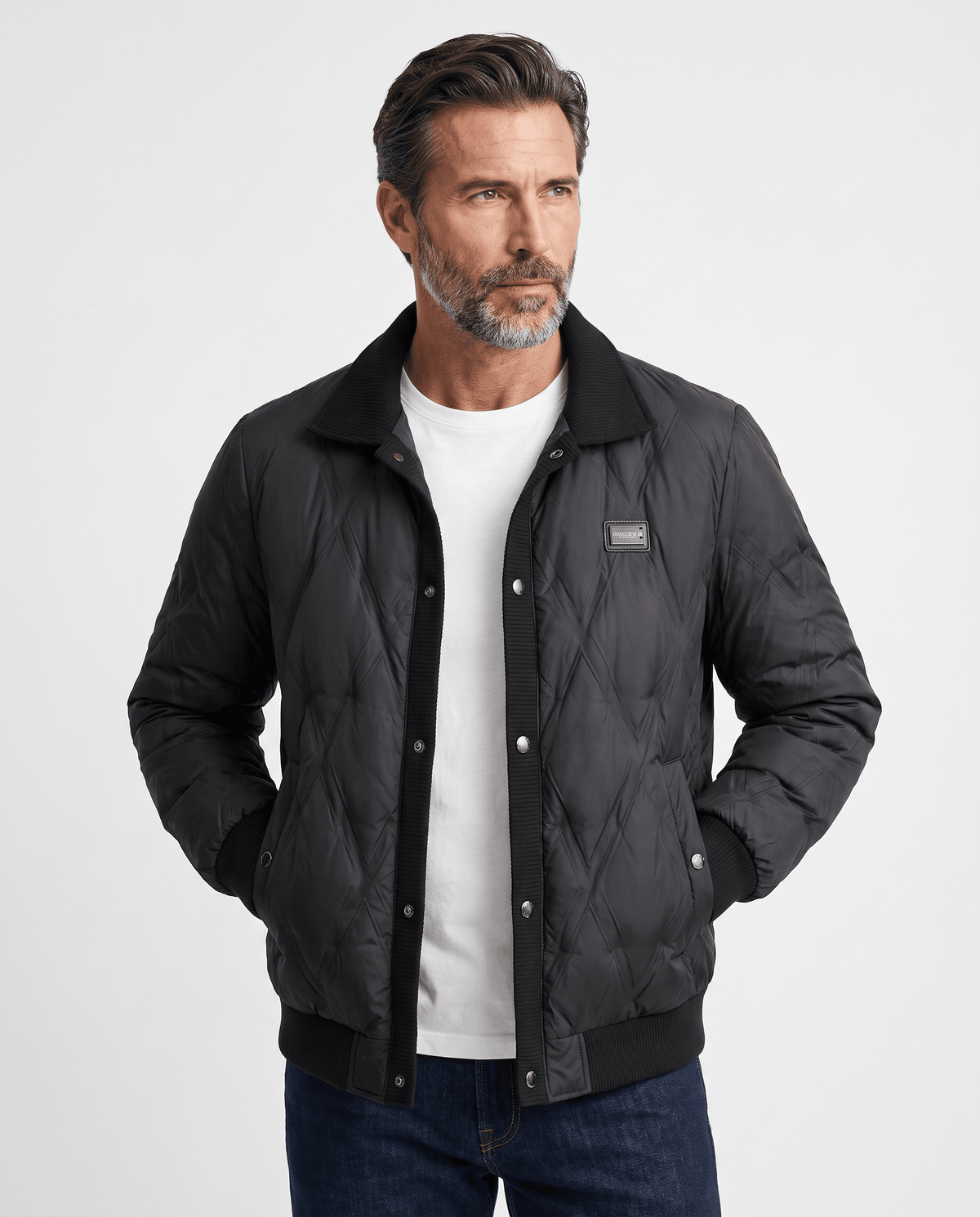 Duck Down Puffer Jacket – Diamond Quilted, Ribbed Collar & Snap Front | Warren