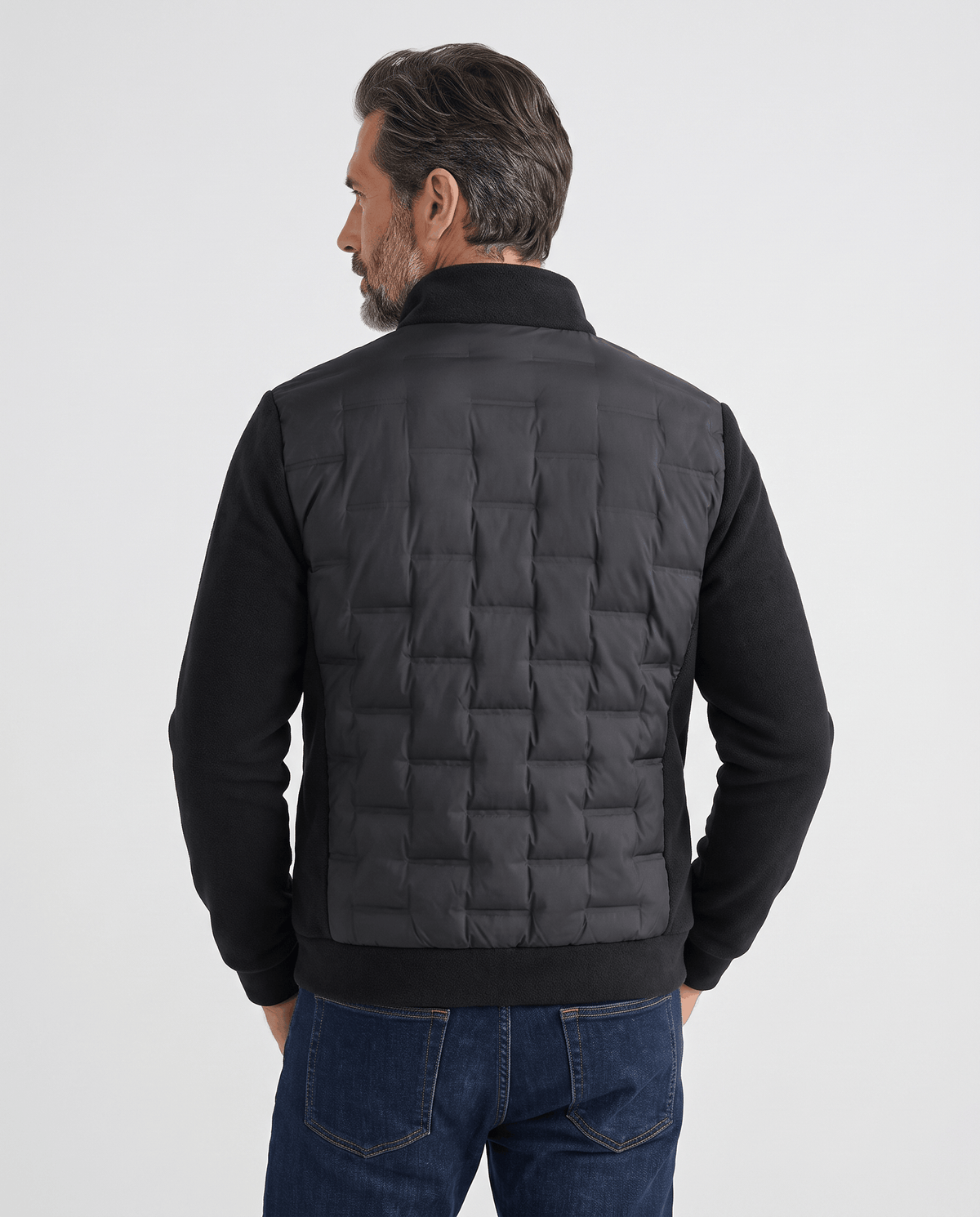 Hybrid Puffer Jacket – Quilted Body, Fleece Sleeves & Stand Collar | Emilio