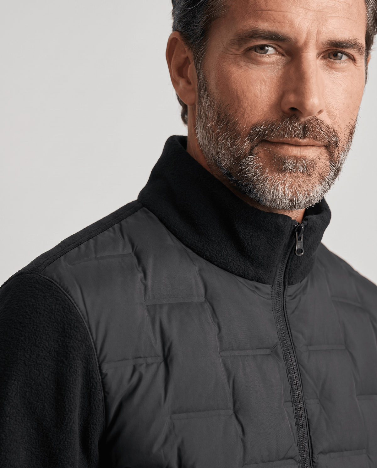 Hybrid Puffer Jacket – Quilted Body, Fleece Sleeves & Stand Collar | Emilio