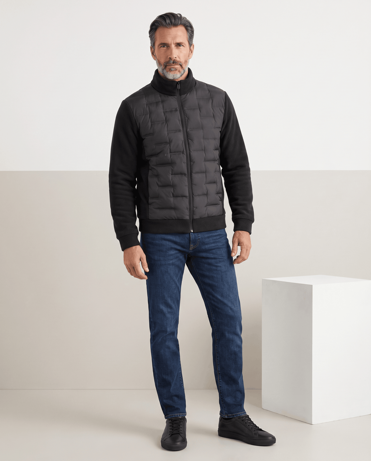 Hybrid Puffer Jacket – Quilted Body, Fleece Sleeves & Stand Collar | Emilio