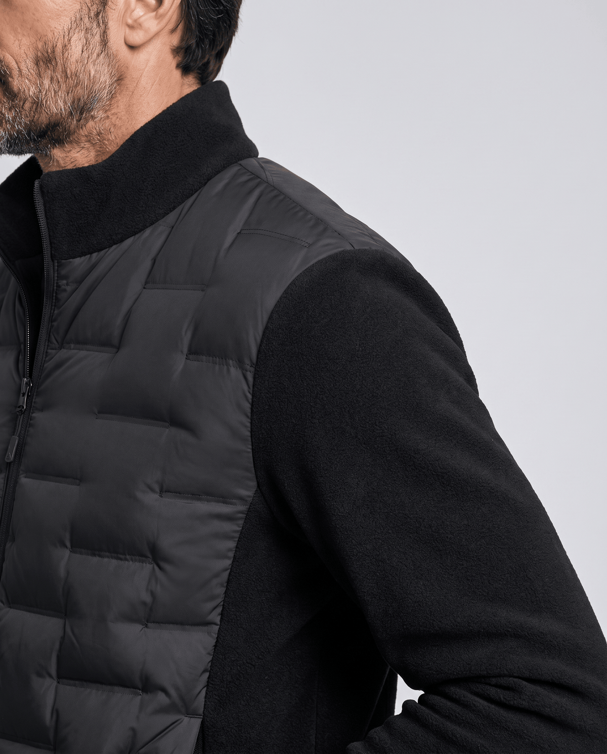 Hybrid Puffer Jacket – Quilted Body, Fleece Sleeves & Stand Collar | Emilio