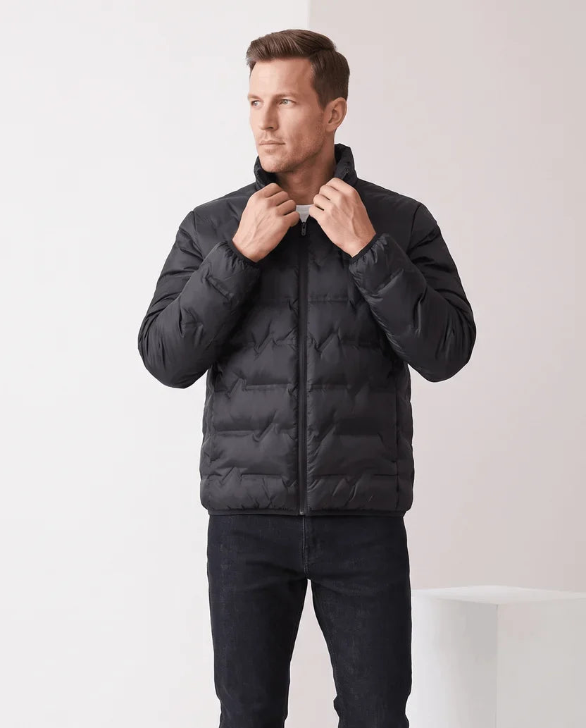 Quilted Duck Down Puffer Jacket – Stand Collar, Zip Front and Elasticized Cuffs | Lucian