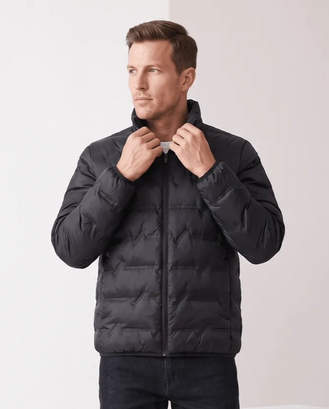 Quilted Duck Down Puffer Jacket – Stand Collar, Zip Front and Elasticized Cuffs | Lucian