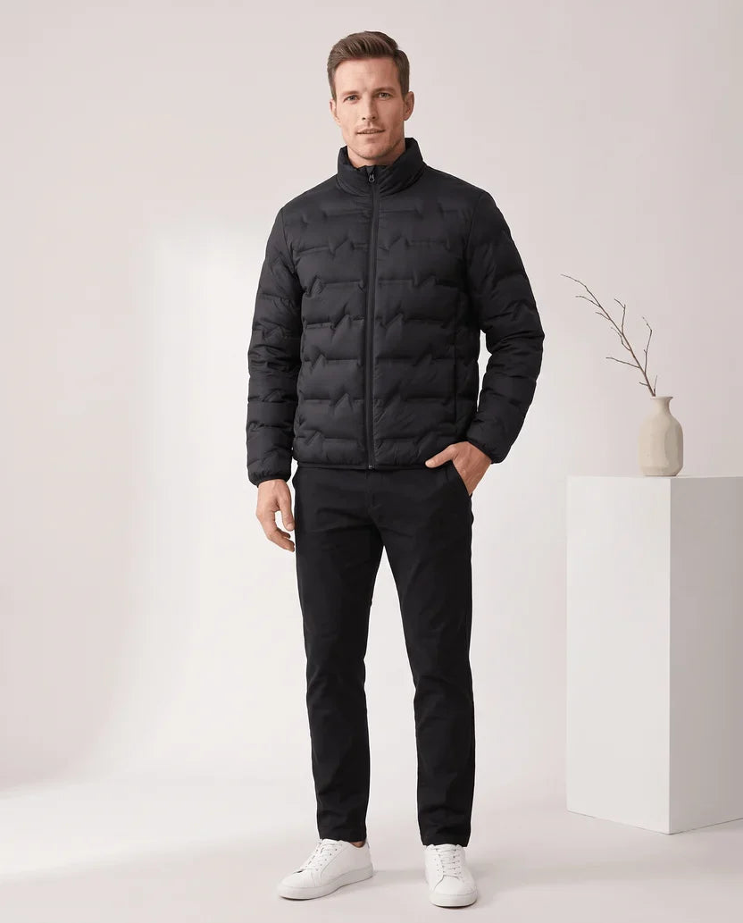 Quilted Duck Down Puffer Jacket – Stand Collar, Zip Front and Elasticized Cuffs | Lucian