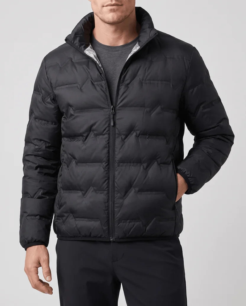 Quilted Duck Down Puffer Jacket – Stand Collar, Zip Front and Elasticized Cuffs | Lucian