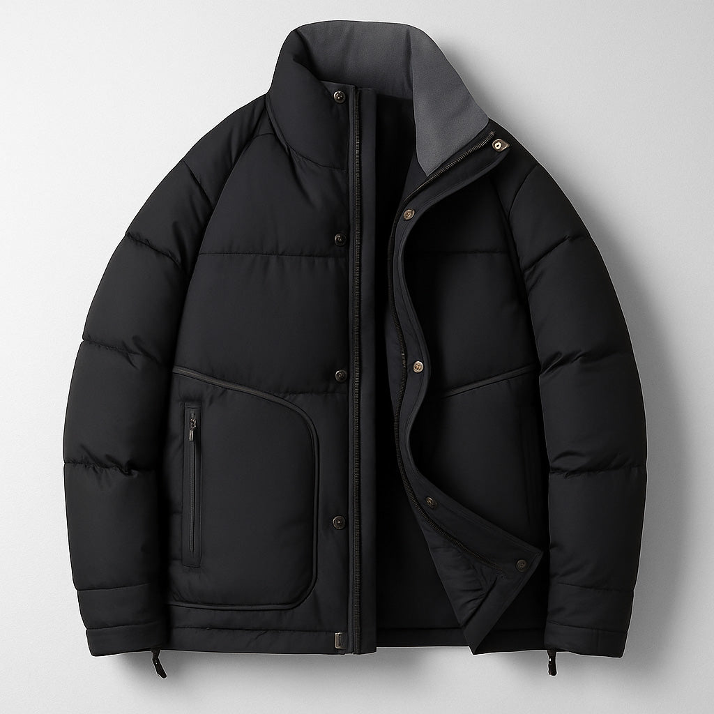 Adrian Men's Down-Filled Puffer Jacket with Stand Collar for Winter