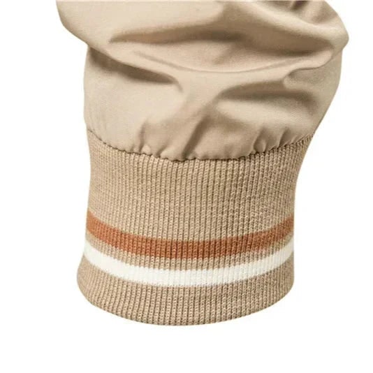 Men's Bomber Jacket with Striped Ribbed Trim and Full Zip