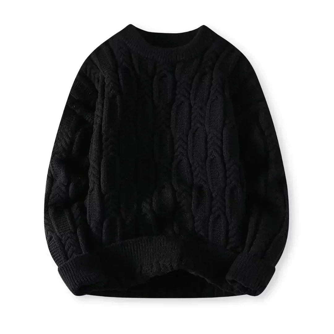Braided Cable-Knit Crew Neck Sweater – Wool-Blend Knit, Relaxed Fit & Ribbed Trim | Nils
