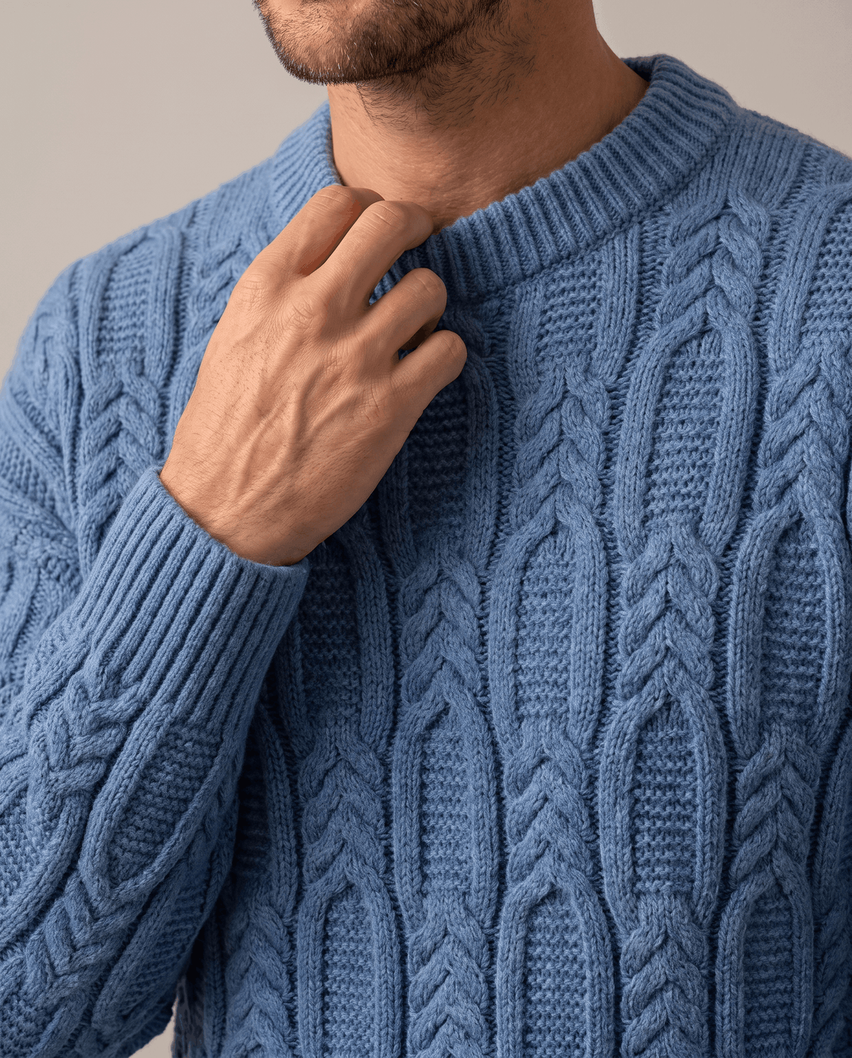 Braided Cable-Knit Crew Neck Sweater – Wool-Blend Knit, Relaxed Fit & Ribbed Trim | Nils
